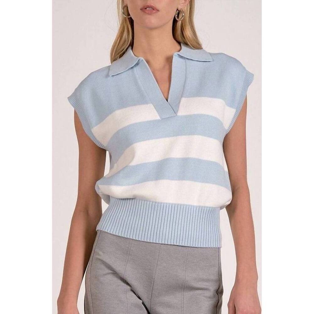 NEW ELAN porter stripe sweater vest in blue